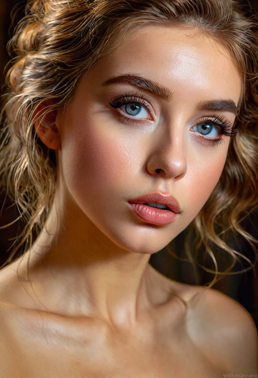 a beautiful nude girl, extremely detailed portrait, detailed eyes and lips, long eyelashes, photorealistic, art nouveau style, oil painting, dramatic lighting, masterpiece, best quality, 8k, highly detailed