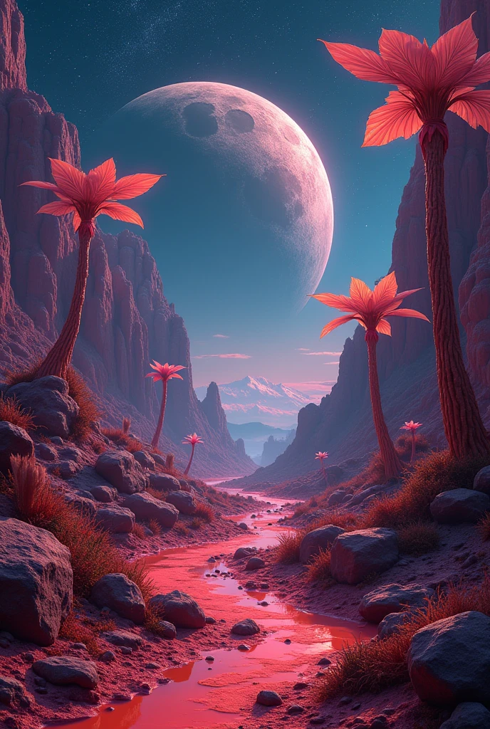 Life on Other Planets: Imagine and paint what life might look like on an exoplanet. Poster add alein creatures and ground looks similar to red colour moon as drawing add alein