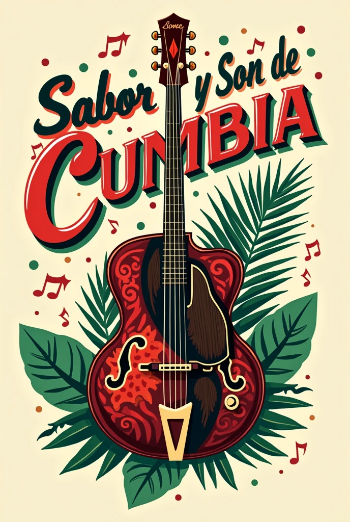 make a logo for a cumbia group called Sabor and son De la cumbia ,add a bass and an accordion 