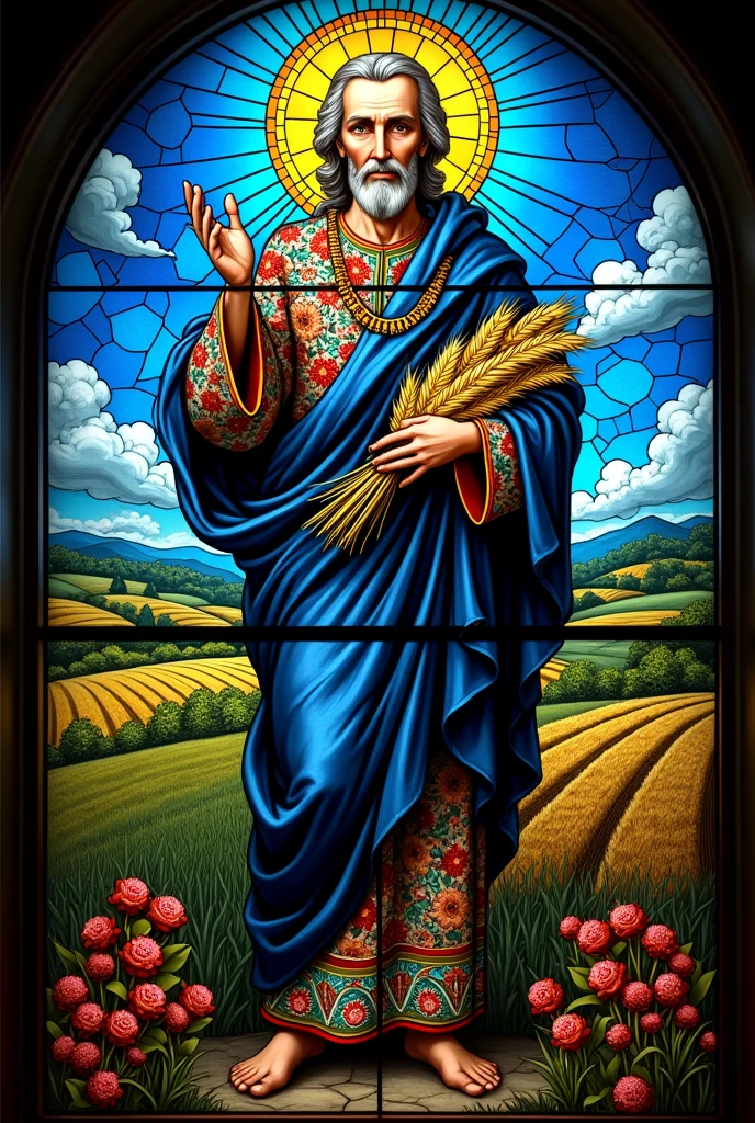 Patron saint isidore mosaic window looking as like with the google photos of saint isidore 
