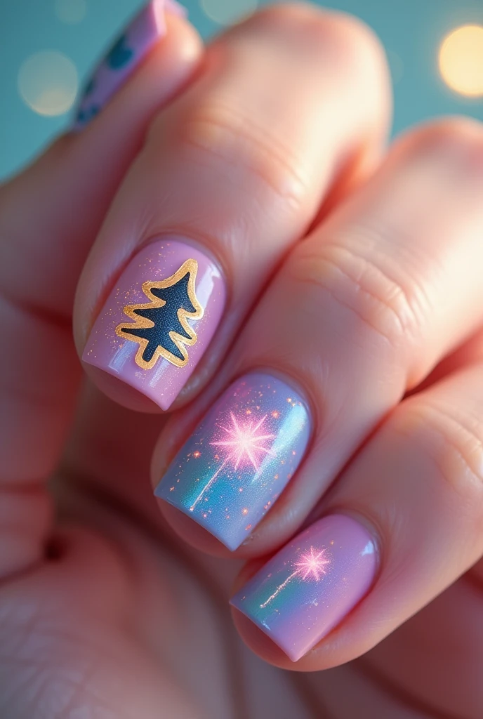 Gravity Falls Nails, simple but pretty and each nail has a symbol. EXAMPLE: on a nail the symbol of the pine. In another, the shooting star symbol. etc