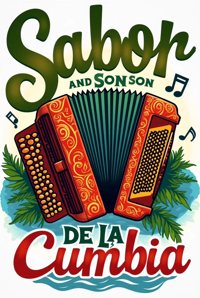 make a logo for a cumbia group called Sabor and son De la cumbia ,add an accordion