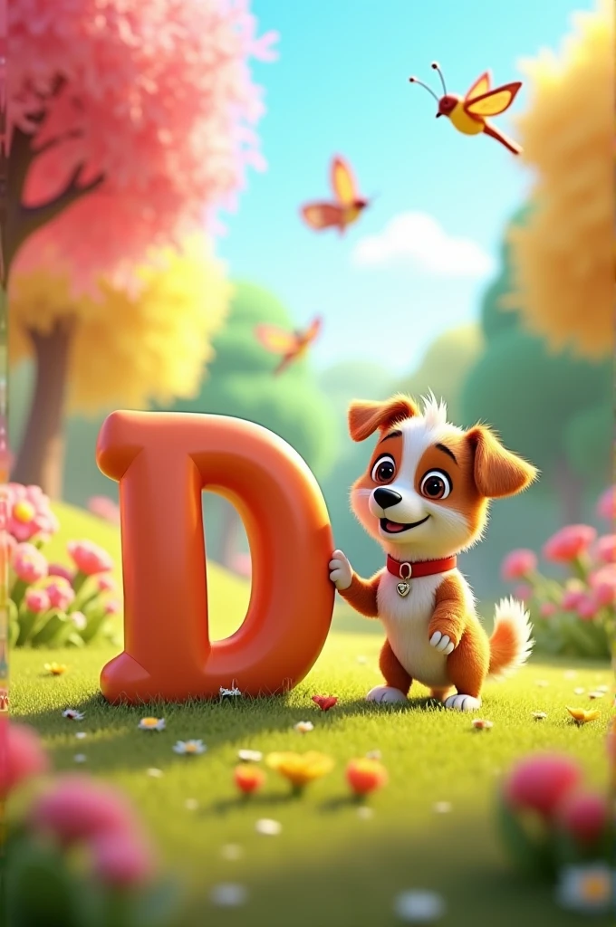 Create an animated image for alphabet D and an talking dog with animation 3D