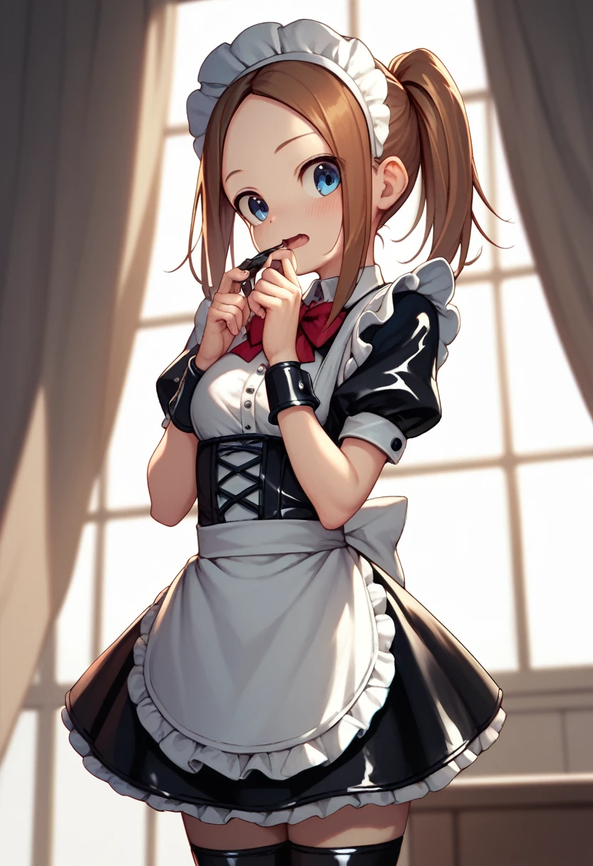   Takagi-san in latex maid outfit 