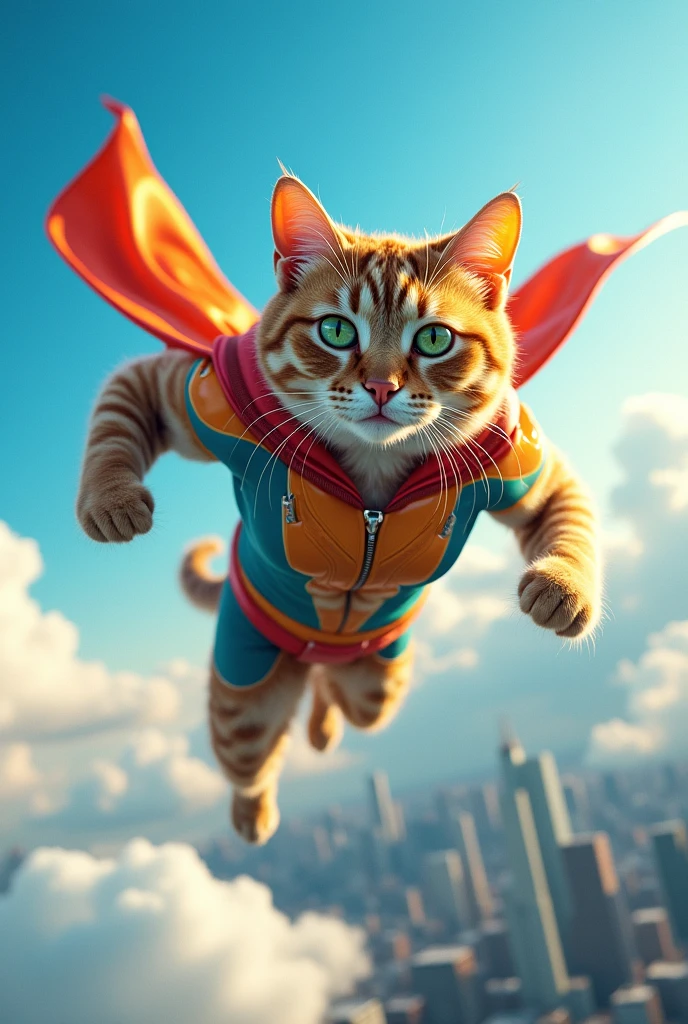Super cat flies in the air and he has a super suit He's Pumped Up 