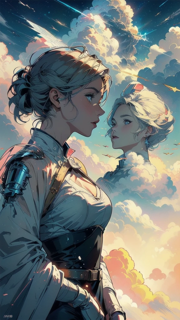 (((masterpiece, highest quality))),(((solo:1.2))),(((1girl:1.2))),32k wallpaper, very detailed, poster, vintage science fiction,(((((geometric cinematic movie poster))))),((((mid century modern)))),(((((portfolio))))),(((((Close-up))))),(((((bust up))))),((((more various angle)))),(((highlight))),((((heterochromia)))),(((complete. detailed face))),(((Extremely talented))),(((most complecated machine))),(((Overall colorfully))),((((((Absolutely cloud rbackground)))))),(((Cumulonimbus that wrap around you)))