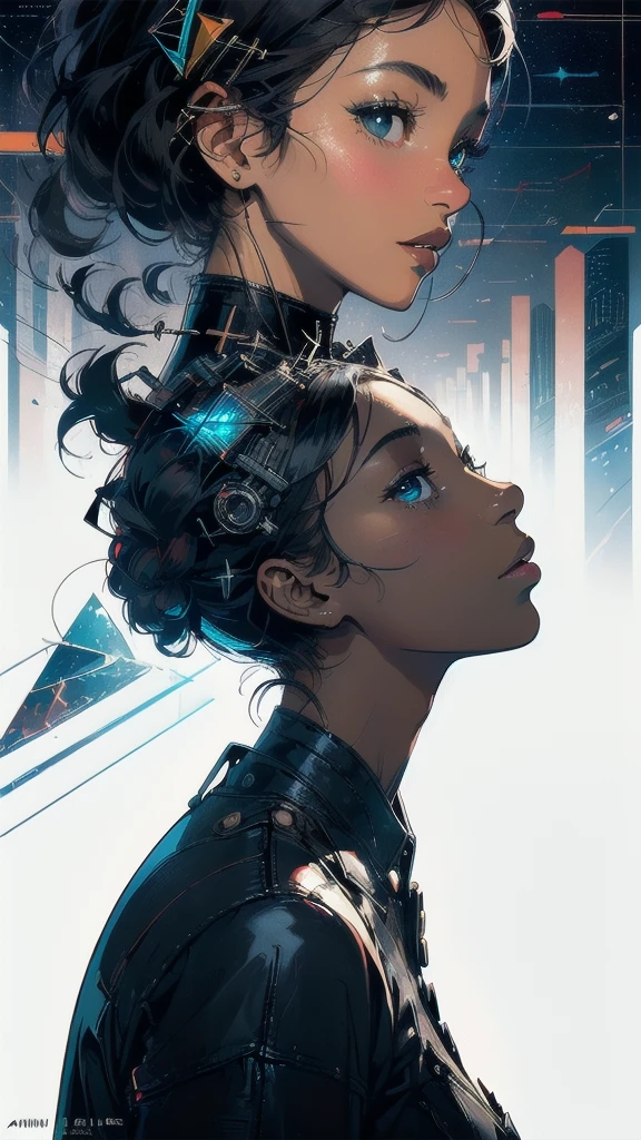 (((masterpiece, highest quality))),(((solo:1.2))),(((1girl:1.2))),32k wallpaper, very detailed, poster, vintage science fiction,(((((geometric cinematic movie poster))))), ((((bauhaus)))),(((abstract))),((((mid century modern)))),(((((portfolio))))),(((((Close-up))))),(((((bust up))))),((((more various angle)))),(((highlight))),((((heterochromia)))),(((complete. detailed face))),(((Extremely talented))),(((most complecated machine))),(((Overall colorfully))),((((((Absolutely simple background)))))),(((great black skin woman))),(((great Traveler)))