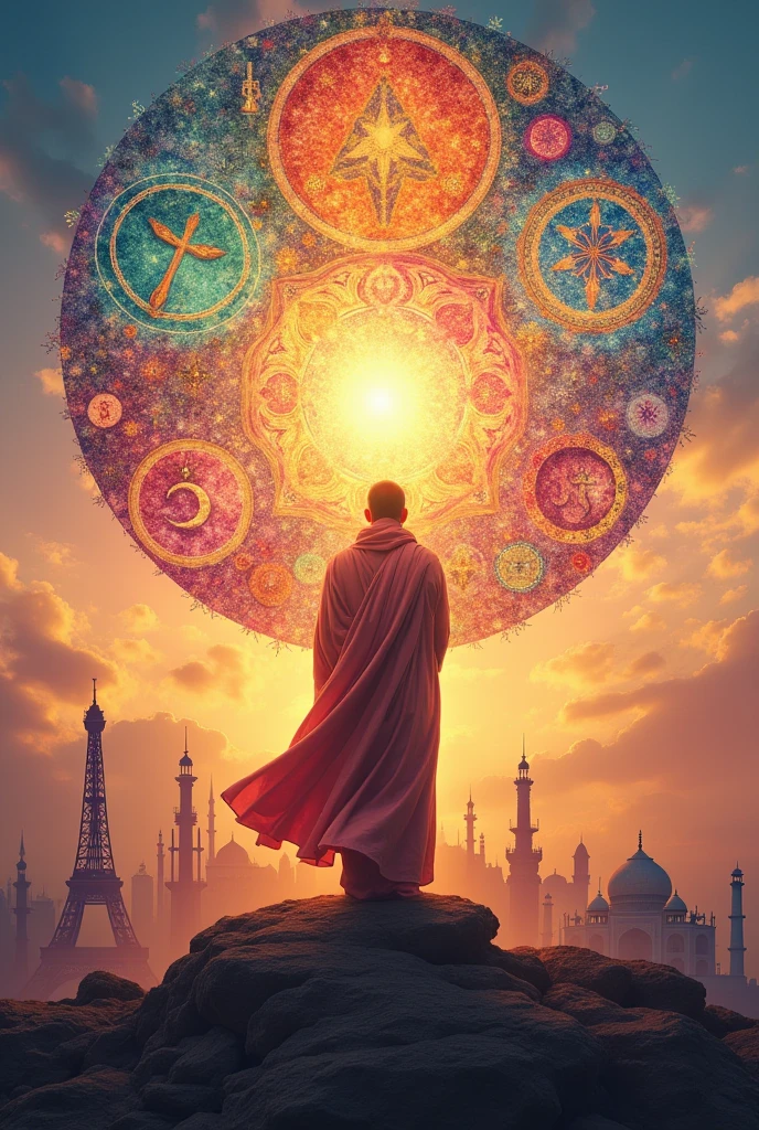 Make a poster showing religion in the globalized world make it look like it was not made by ai (enchanced)(natural)(lighting)