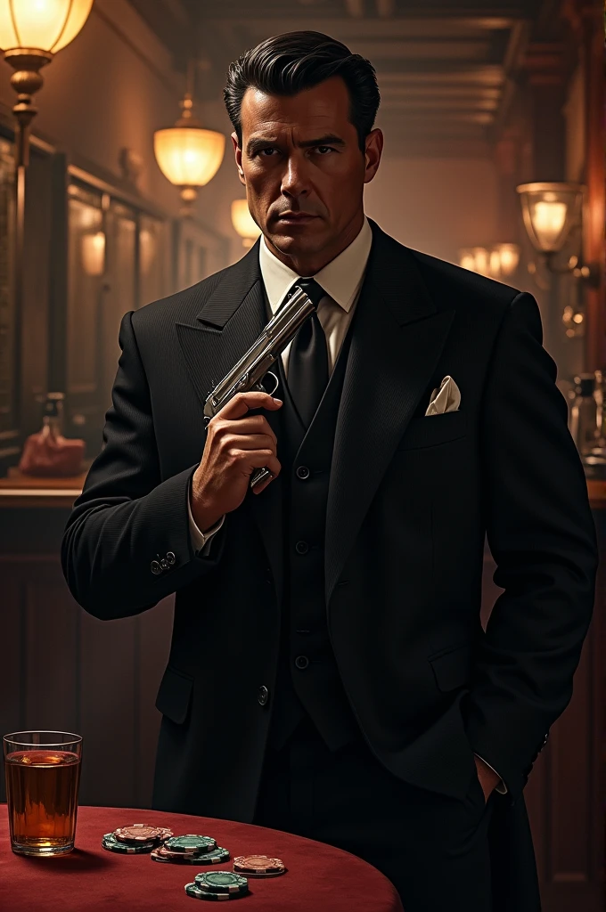 Mafia gangster holding gun