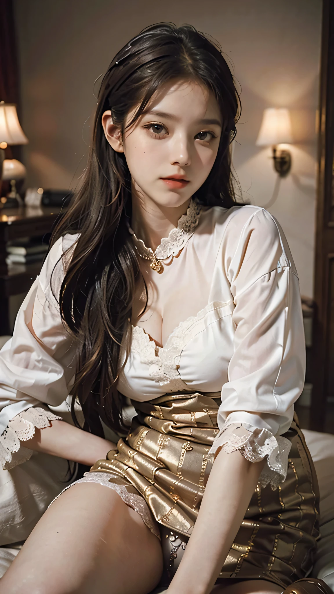 ((Masterpiece, Highest quality)), Detailed face, ，, Full of details, Multiple poses and expressions, Highly detailed, Depth, ，beauty girl，cinematic lighting，with light glowing，Red and gold，Phoenix decoration，light yarn，Lace，lace panty hose，high-heels, upper body only, close focus 