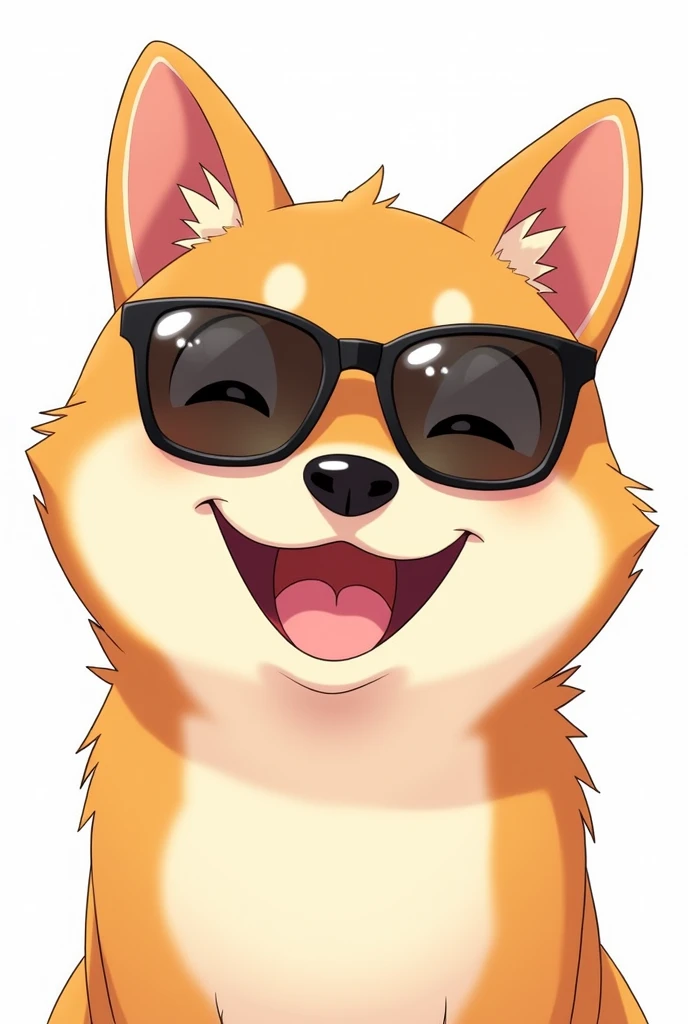 shiba inu, アニメ, HD, Close face, sunglasses, smile and white background