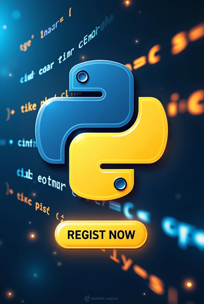 A dynamic call-to-action promotional image for a Python programming course. The image should include a large, clear button or graphic symbolizing registration, with elements like the Python logo or code snippets subtly integrated into the design. The background should be clean and modern, with a focus on simplicity and clarity, using colors that stand out and attract attention.