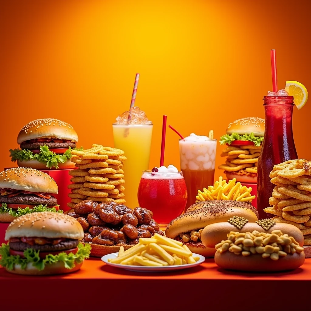 try again with the background highlighted in orange and dividing the products into sections: hamburger, crisp, Hot Dog, Traditional Mixed Drinks and Drinks