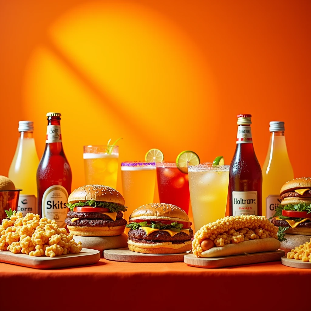 try again with the background highlighted in orange and dividing the products into sections: hamburger, crisp, Hot Dog, Traditional Mixed Drinks and Drinks