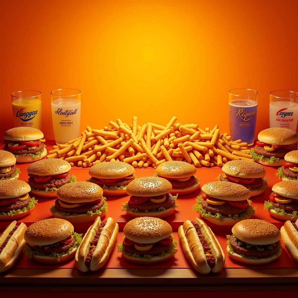 try again with the background highlighted in orange and dividing the products into sections: hamburger, crisp, Hot Dog, Traditional Mixed Drinks and Drinks