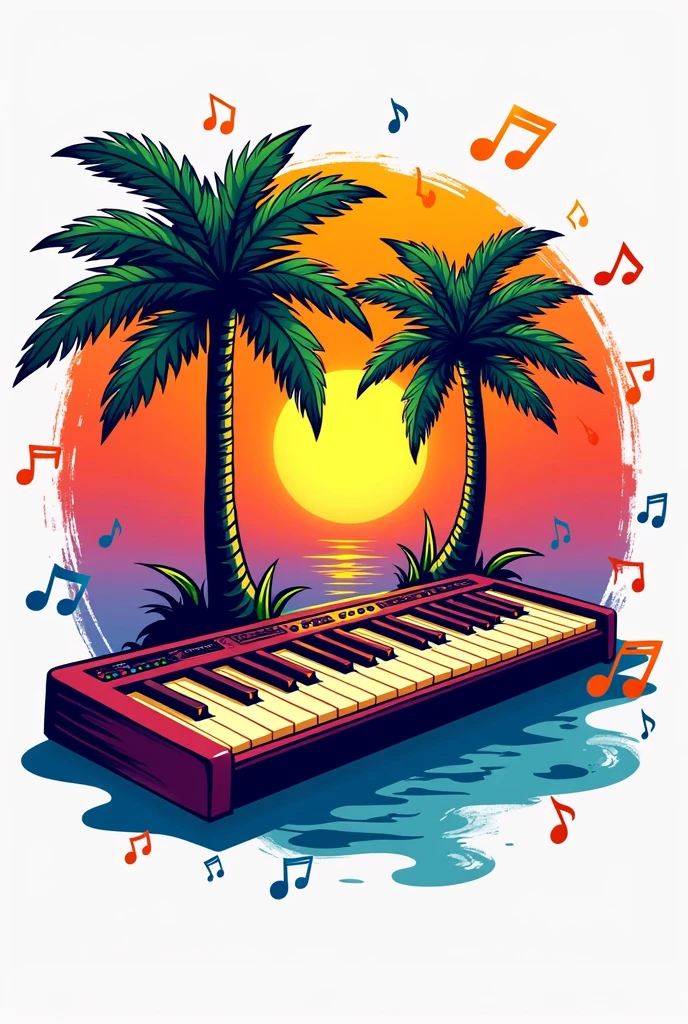 make a logo for a cumbia group called Sabor and son De la cumbia ,Add a keyboard with palm trees