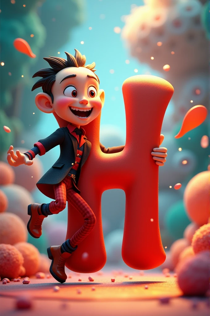 Create an animated image for alphabet H and an talking Hate with animation 3D