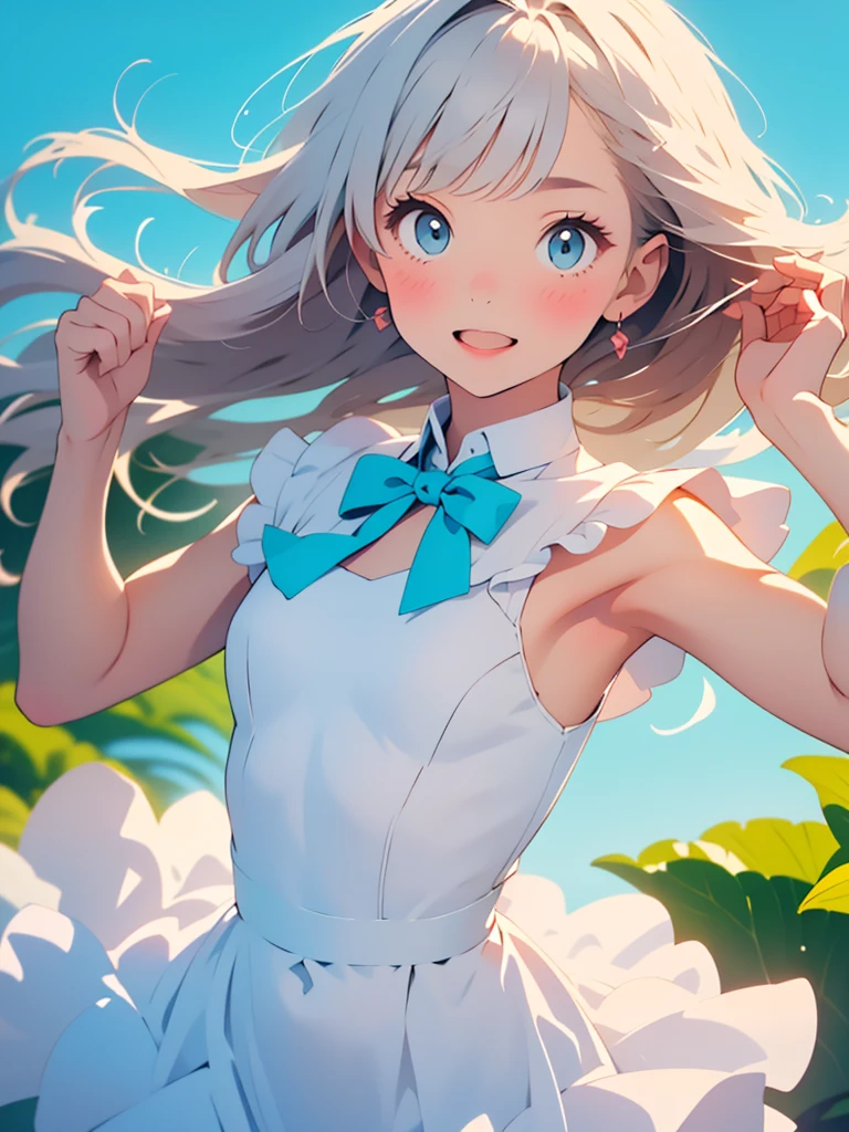 Cute girl drawn in pastel colors, Summer cloth around her, Dancing in the Wind, High quality drawings.
