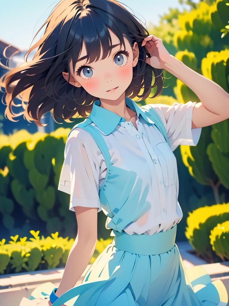 Cute girl drawn in pastel colors, Summer cloth around her, Dancing in the Wind, High quality drawings.