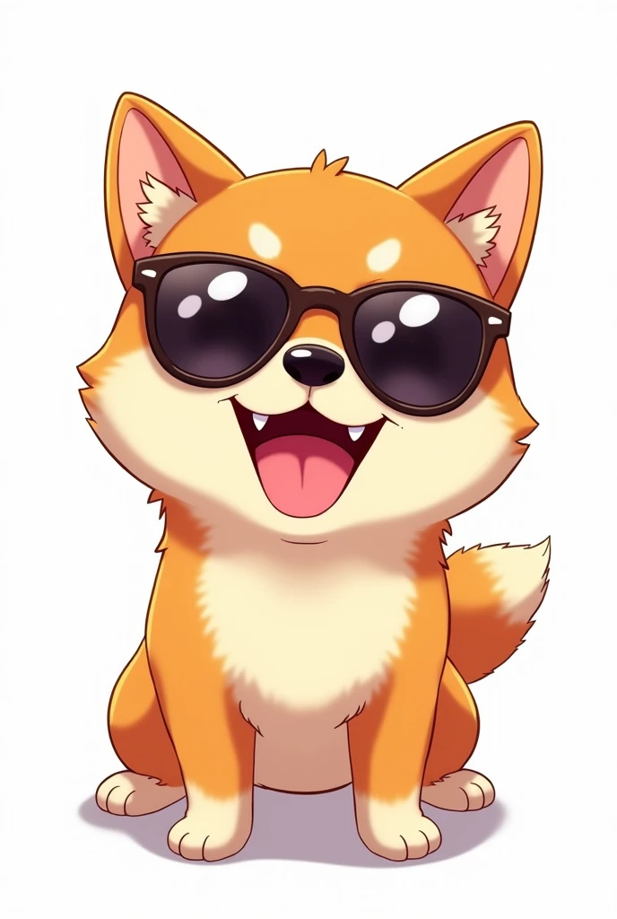 shiba inu, アニメ, HD, Close face, sunglasses, smile and white background