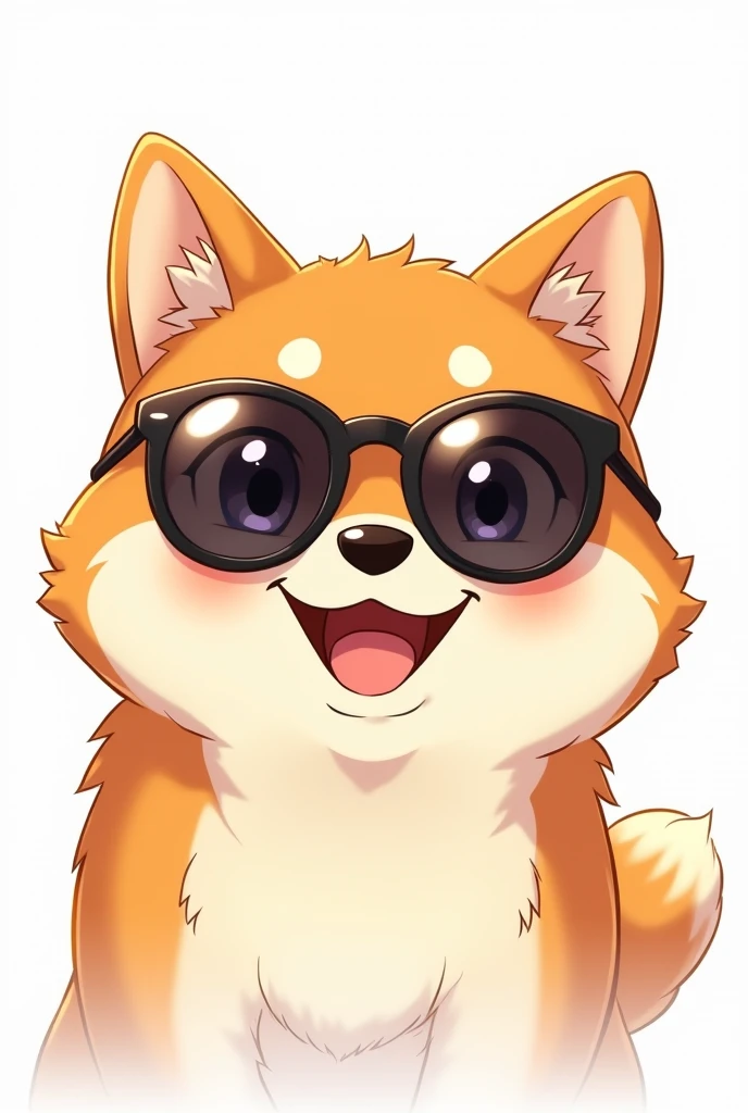 shiba inu, アニメ, HD, Close face, sunglasses, smile and white background