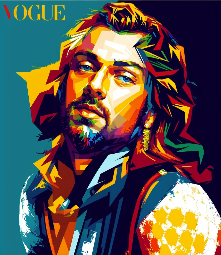 A close up of a painting of a man, wpap, Colored movie, Vector Art Style, vectorial art, vibrant fan art, vectorial art multicolorida, in illustration style digital, art of alessandro pautasso, Premium work of art