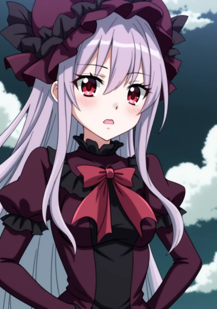 

[Shalltear Bloodfallen,  a beautiful vampire with long, flowing purple hair,  wearing a dark gothic dress with a large red bow,  her crimson eyes glinting with a mischievous glint], [Anime style, Overlord aesthetic,  Overlord them], [Reference: Shalltear Bloodfallen from Overlord], [Dramatic lighting with deep shadows,  a dark and mysterious background,  a sense of  power and  intrigue,  and a hint of  bloodlust].