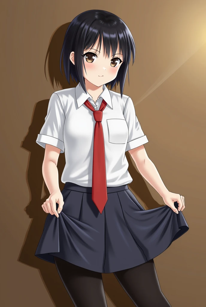 score_9, score_8_up, score_8, source_anime, 1girl, solo, chibi, black eyes, black hair, hair bun, , blush, miniskirt,20yo, sitting, thighhighs
room background, simple background,open legs,spread legs,panties