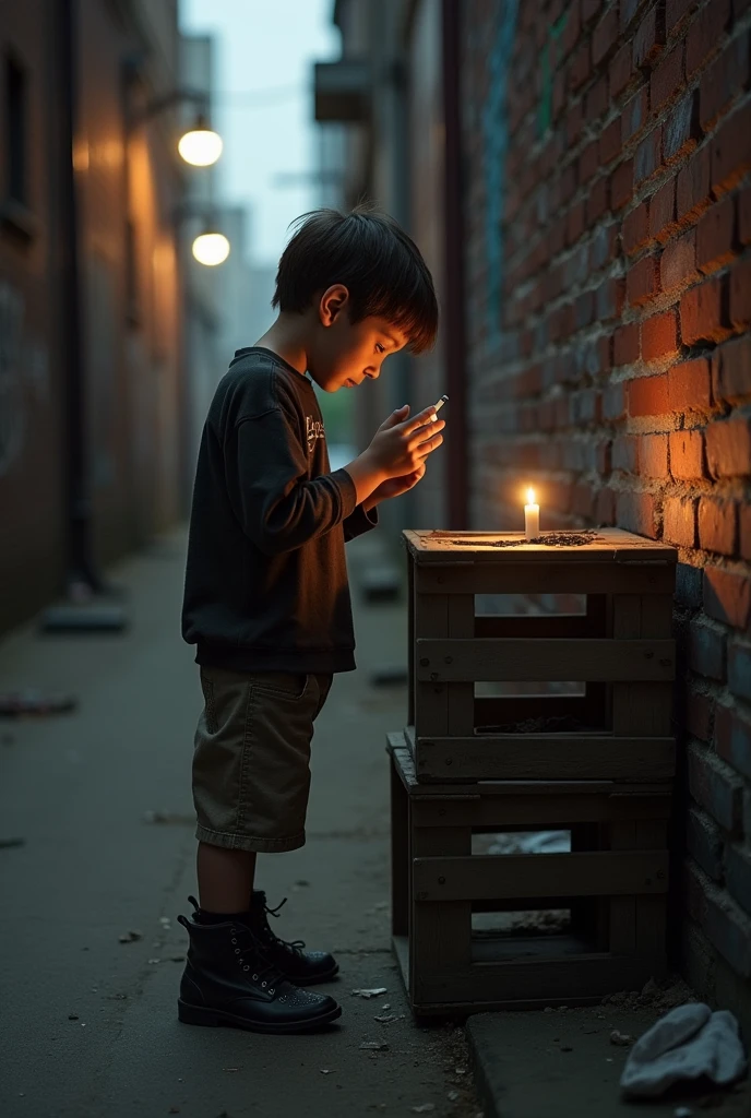 A boy take cigarette