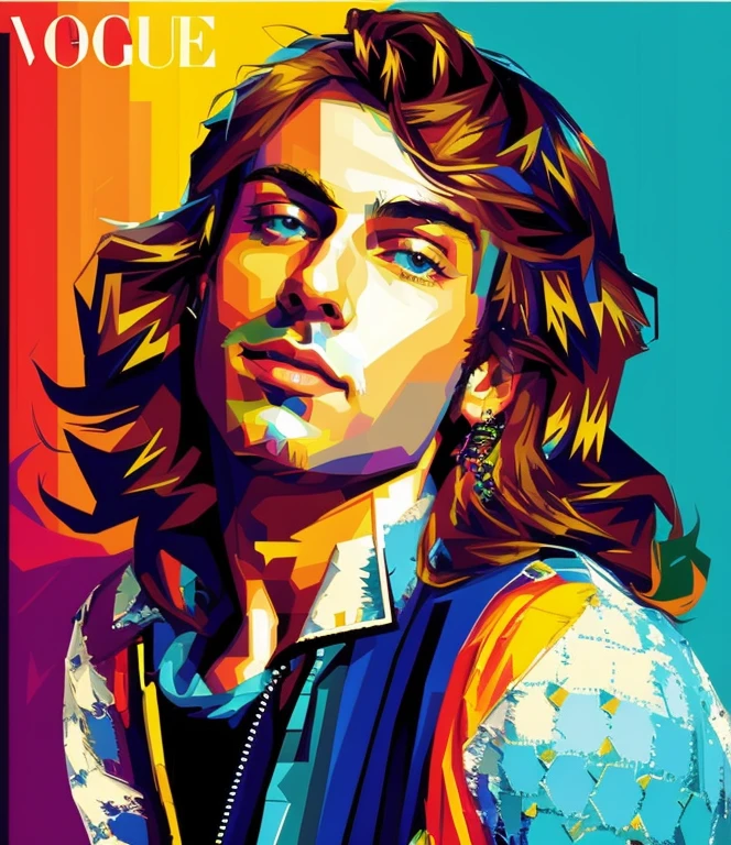 A close up of a painting of a young man, wpap, Colored movie art, Vector Art Style, vectorial art, vibrant fan art, vectorial art multicolorida, in illustration style digital, art of alessandro pautasso, Premium work of art