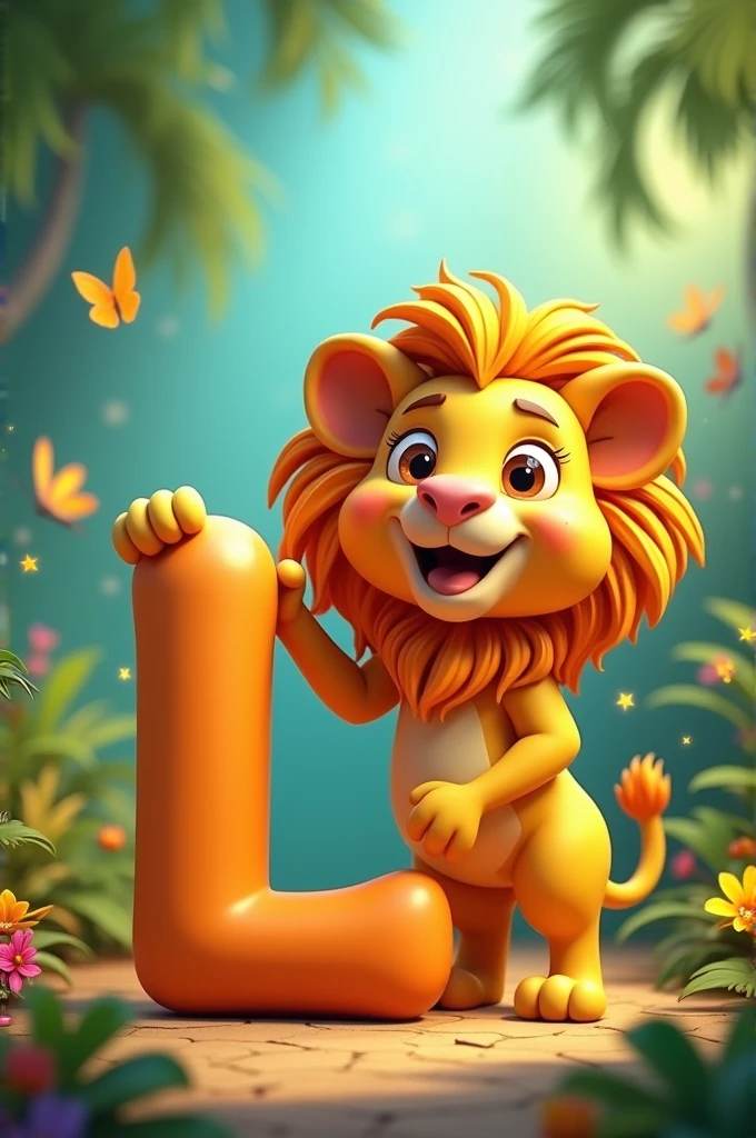 Create an animated image for alphabet L and an talking lion with animation 3D