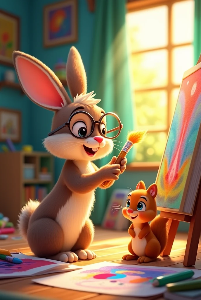 Here is a cartoon script for kids with a character:
Title: Benny's Magic Paintbrush
Characters:
- Benny: a curious and creative 8--old rabb- Professor Paws: a wise old owl and Benny's mentor
- Luna: Benny's best friend, a playful and imaginative squirrel
Scene 1:
(Benny's room, filled with art supplies and half-finished paintings)
Benny: (excitedly) Oh boy, oh boy! Today's the day I get my very own magic paintbrush!
Professor Paws: (entering the room) Ah, Benny, my young apprentice! I see you're eager to begin your artistic journey.
Benny: (bouncing up and down) Yes, Professor! I want to create the most amazing artwork ever!
Scene 2:
(Professor Paws hands Benny a sparkly paintbrush)
Professor Paws: This magic paintbrush will bring your imagination to life! But remember, with great power comes great responsibility.
Benny: (eyes wide) Wow! Thank you, Professor!
(Benny starts painting, and his artwork begins to glow and transform into a beautiful, animated landscape)
Scene 3:
(Luna enters, amazed by the artwork)
Luna: Wow, Benny! Your painting is magical!
Benny: (smiling proudly) Thanks, Luna! I couldn't have done it without my magic paintbrush!
(The three friends explore the animated landscape, learning about teamwork, creativity, and the power of imagination)
The End
Let me know if you'd like me to modify or expand this script! Photo