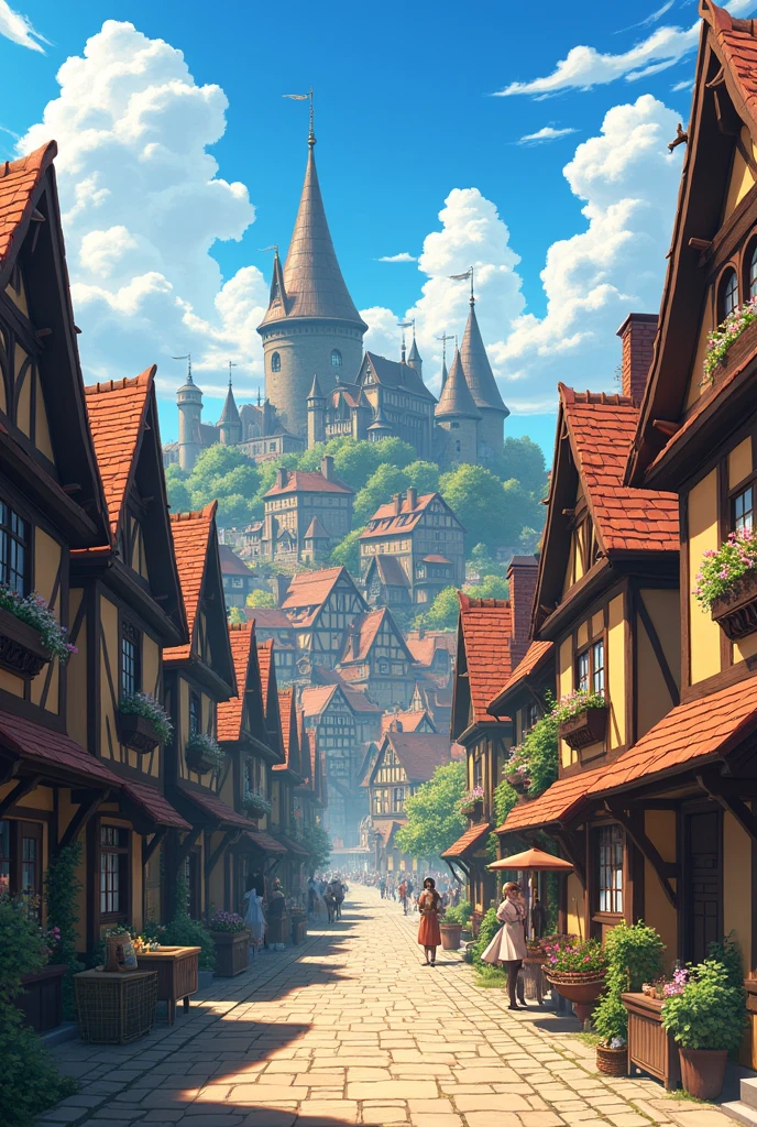 Draw buildings from another world like Re:Zero, make them more Western-style, less luxurious, increase the number of buildings, and make the capital brighter.