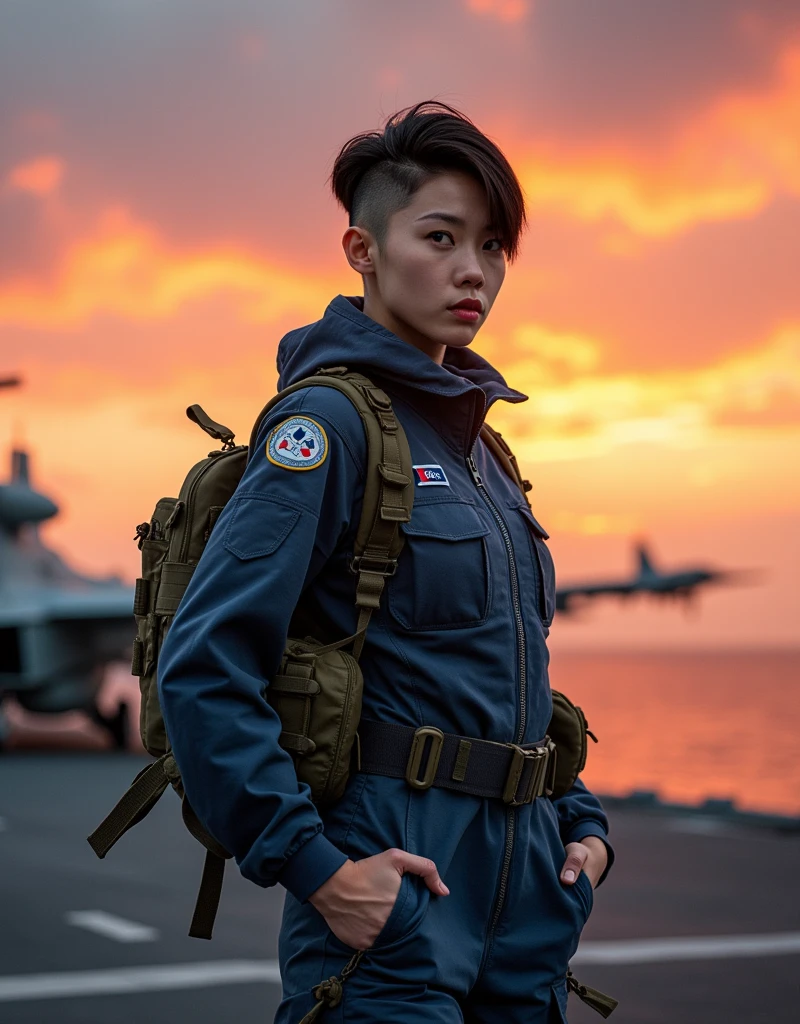 sexy female soldier, korean, Navy, aircraft carrier