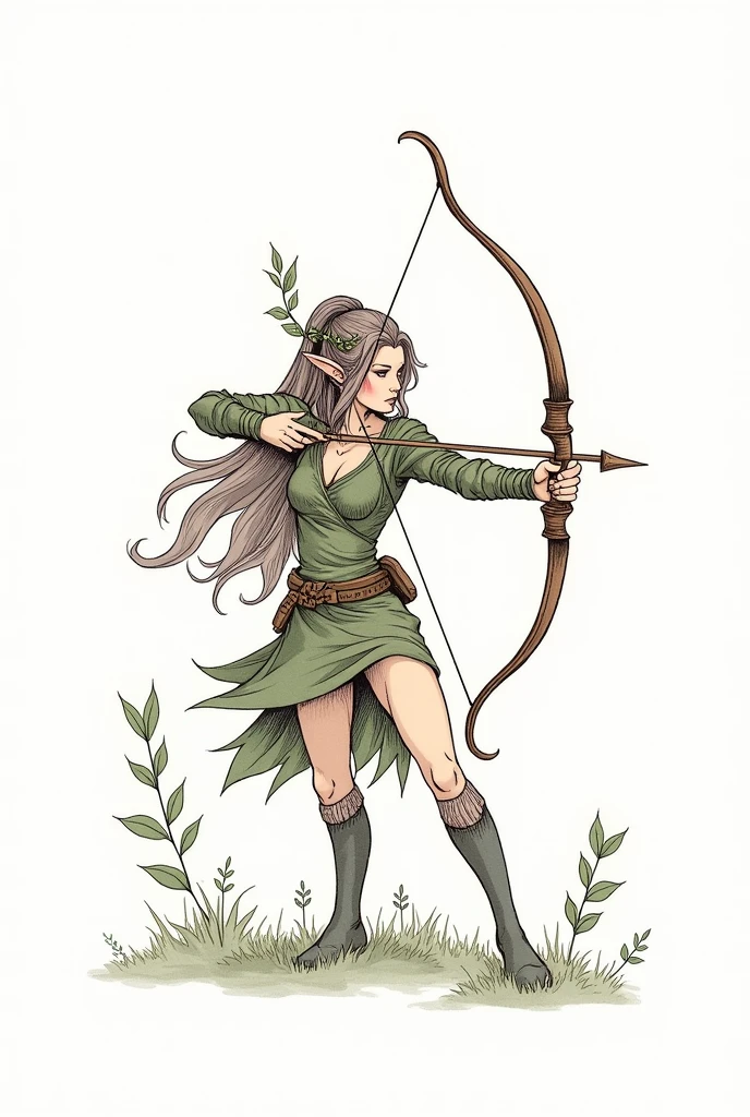 elf archer, Sketchy Ink Drawing on white background, illustration clipart that resembles a sketchy ink drawing, with loose, expressive lines and a hand-drawn appearance --q 2 --v 5