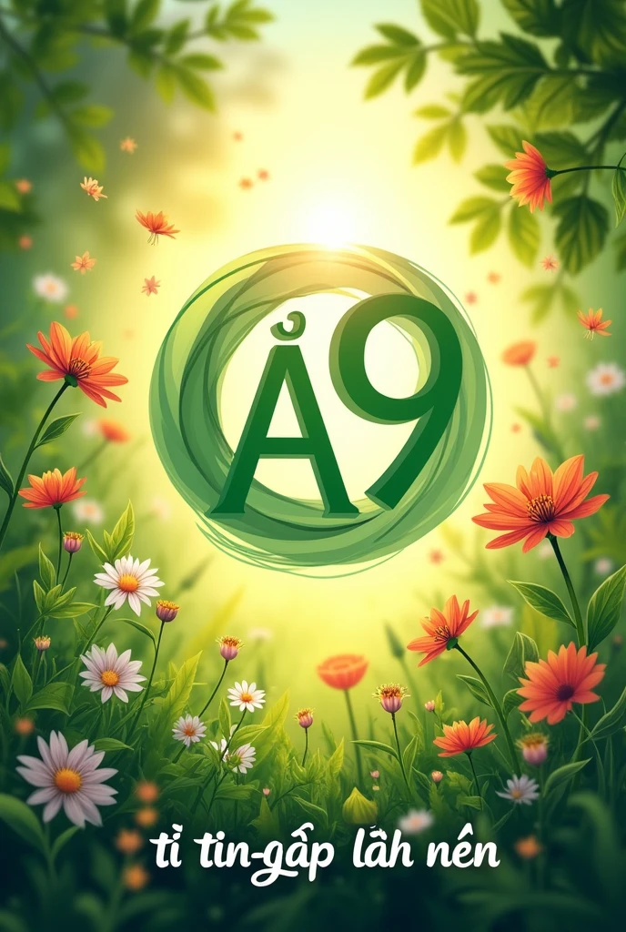 Create a cute circle with the A-9 symbol meaning learning and solidarity and a high learning spirit and natural background
And a text is A9 tự tin-gặp là nín