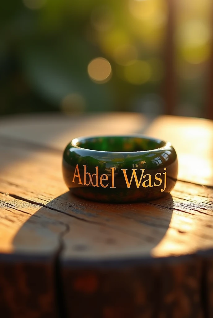 Agate ring with Abdul Wasi written on it in clear English