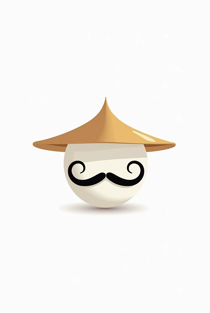 Minimalist logo that has a ball with a Japanese hat and a long sensei mustache