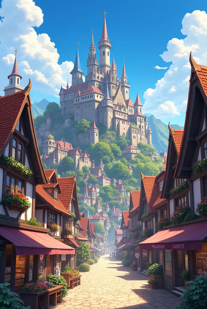 Draw buildings from another world like Re:Zero, make them more Western-style, less luxurious, increase the number of buildings, and make the capital brighter.