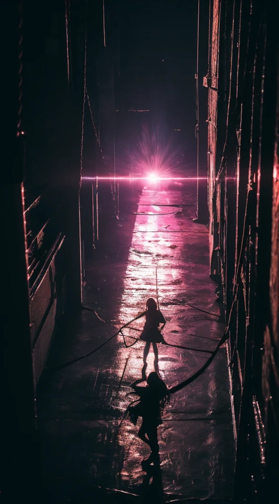 ((best quality, 8k, masterpiece:1.3, Suspension Bondage in an old warehouse • Prompt: Preity is held in the air by ropes in an industrial warehouse. Your body is in a complicated, but aesthetic pose bound, while the cold, metallic light of the surroundings creates a strong contrast to her warm skin.
• Details: ISO 1600, f/2.8, 1/80s, 35mm focal length, directed light from above.