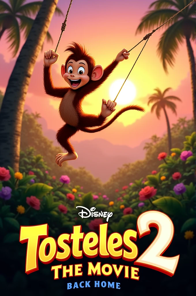 Make a poster of a Disney movie with a monkey and that says Tosteles 2 the movie: back home