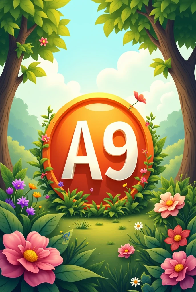 Create a cute circle with the A-9 symbol meaning learning and solidarity and a high learning spirit and natural background
And a text is A9 uy tín gặp là nín