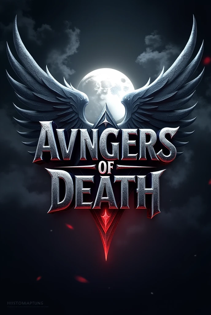 A guild logo for free fire written AVENGERS OF DEATH , that matches free fire and is well highlighted and eye-catching , pulling towards more of an angel of death style while at the same time being something very different from conventional 1x1