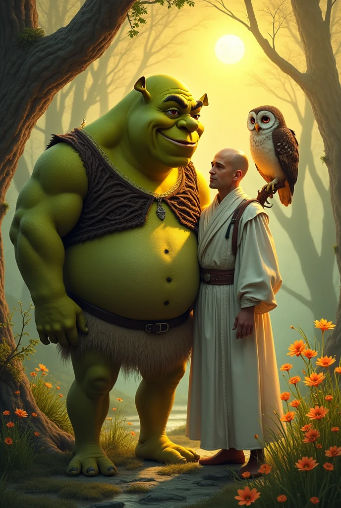 Spawns a Shrek and a human bald priest next to an owl