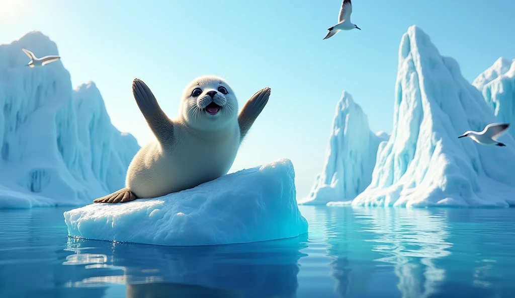 A Seal Waving His Hand In The Iceberg