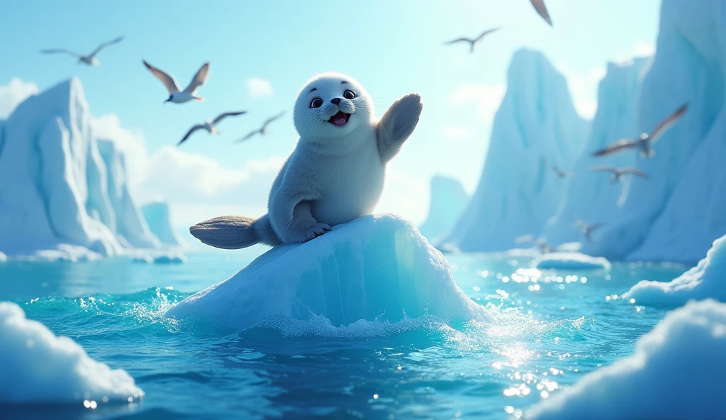 A Seal Waving His Hand In The Iceberg