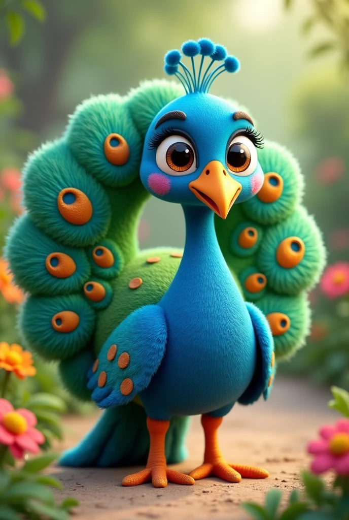 Create an animated image for alphabet O an talking peacock with animation 3D
