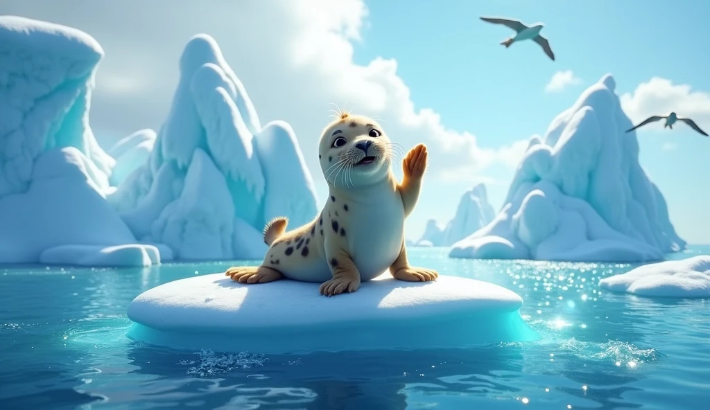 A Seal Waving His Hand In The Iceberg