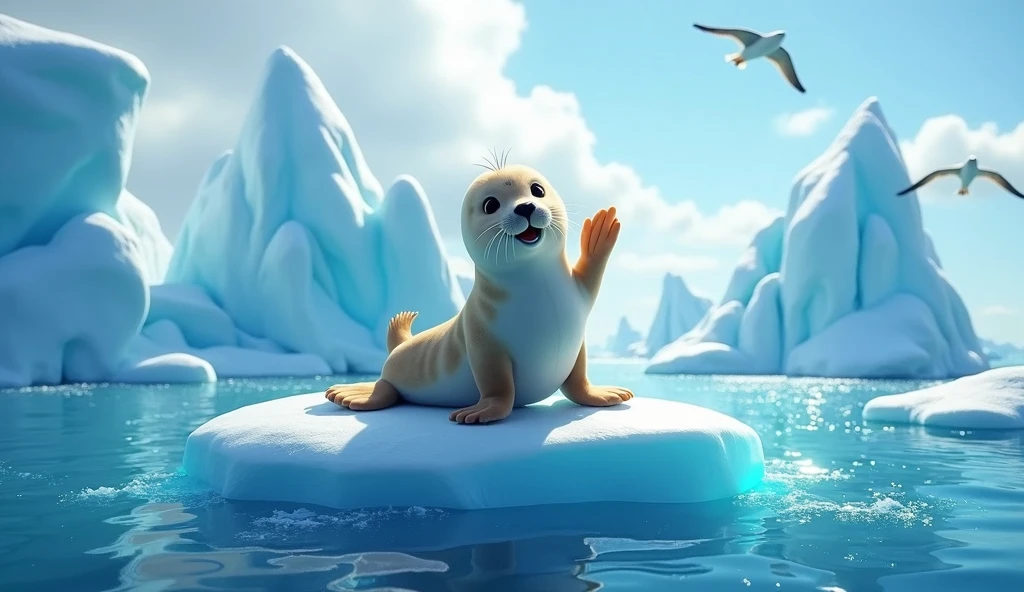 A Seal Waving His Hand In The Iceberg