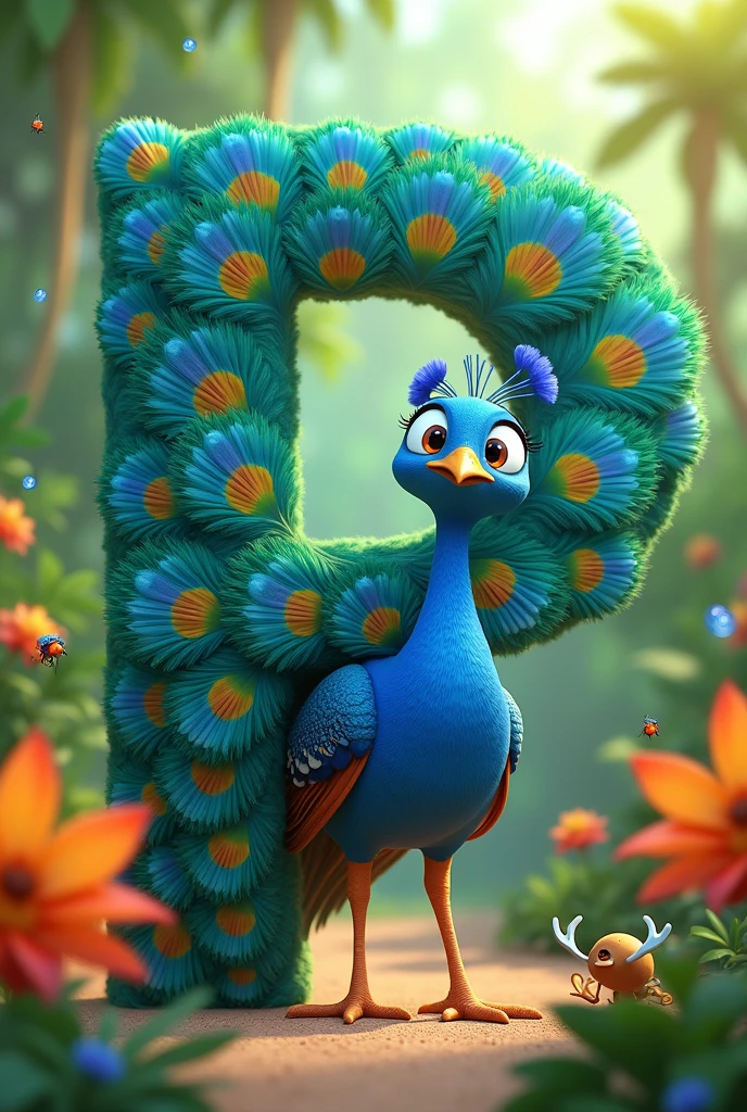 Create an animated image for alphabet P an talking peacock with animation 3D